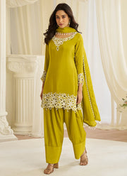 Olive Green Color Silk Embroidery Work Readymade  Suit