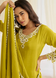 Olive Green Color Silk Embroidery Work Readymade  Suit