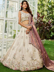 Ivory & Cream colour tissue Fabric with Sequinse & Thread embroidery Lehenga