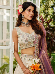 Ivory & Cream colour tissue Fabric with Sequinse & Thread embroidery Lehenga