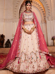 Light Pink & Beige Tissue Designer Lehenga Choli with Beads Work