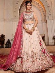 Light Pink & Beige Tissue Designer Lehenga Choli with Beads Work