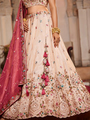 Light Pink & Beige Tissue Designer Lehenga Choli with Beads Work