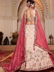 Light Pink & Beige Tissue Designer Lehenga Choli with Beads Work