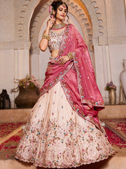 Light Pink & Beige Tissue Designer Lehenga Choli with Beads Work