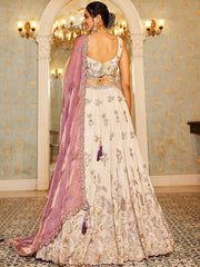 Light Pink & Beige Tissue Designer Lehenga Choli with Beads Work