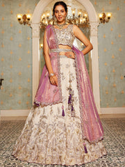 Light Pink & Beige Tissue Designer Lehenga Choli with Beads Work