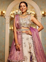Light Pink & Beige Tissue Designer Lehenga Choli with Beads Work