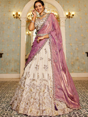 Light Pink & Beige Tissue Designer Lehenga Choli with Beads Work