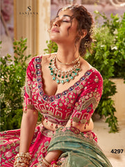 Pink Bridal Tone Silk Embroidery,Sequince,Thread Pearl & Zari Hand Weaving Work