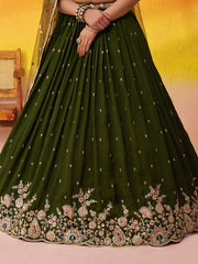 Olive Green Georgette Trendy Lehenga Choli