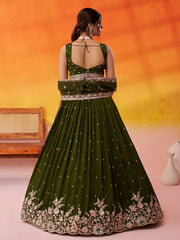 Olive Green Georgette Trendy Lehenga Choli