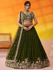 Olive Green Georgette Trendy Lehenga Choli