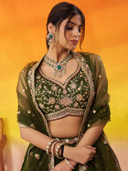Olive Green Georgette Trendy Lehenga Choli