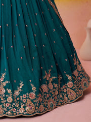 Teal Georgette Trendy Lehenga Choli with Beads Work