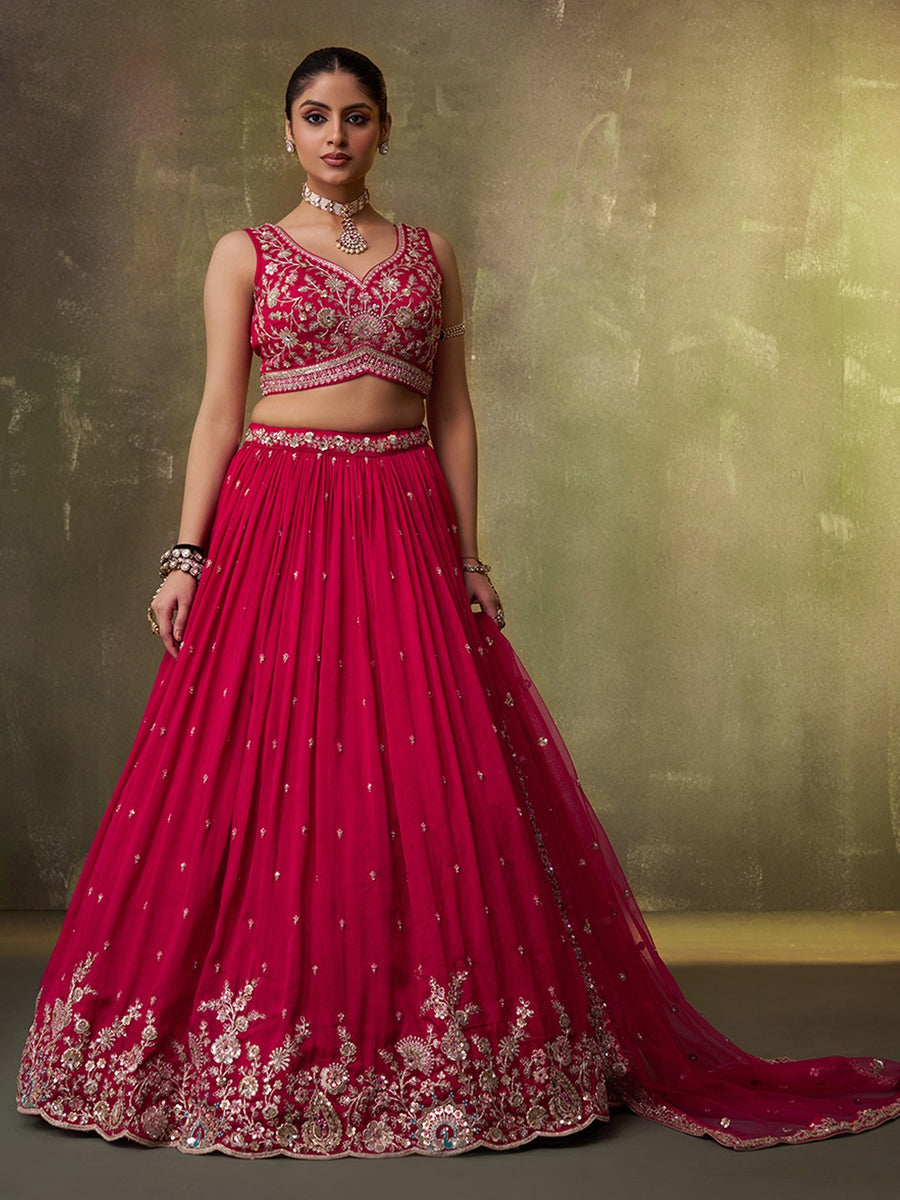 Pink Georgette Trendy Lehenga Choli with Beads Work