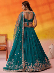 Teal Georgette Trendy Lehenga Choli with Beads Work