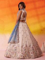 Light Blue & Beige Tissue Designer Lehenga Choli with Beads Work