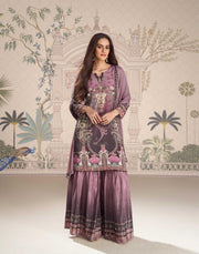 Mauve Traditional Mirror Work Crepe Silk Sharara Suit