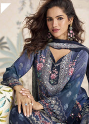 Navy Blue Traditional Mirror Work Crepe Silk Sharara Suit