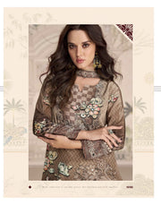 Brown Traditional Mirror Work Crepe Silk Sharara Suit