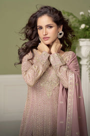 Pink Faux Georgette Embroidered Sequins Mirror Work Hand Work Palazzo Suit