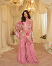 Pink Indo Western Party Wear for Ladies off Shoulder Top Sharara