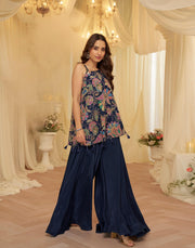 Royal Blue Indo Western Party Wear for Ladies off Shoulder Top Sharara