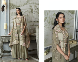 Sea Green Embroidered Straight Suit with Sharara