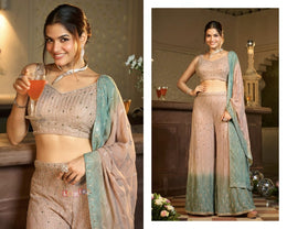 Brown Ombre shade Embroidered Sharara and Dupatta