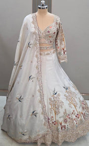 Cream-Floral tissue fabric sequins embroidery blouse with dupatta