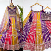 Purple & Yellow Dual-Tone Embroidered Lehenga