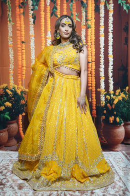 Yellow embellished lehenga  with Tassel choli set
