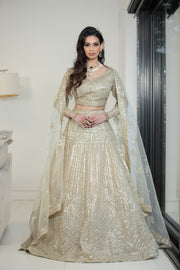 Golden Organza & Sequins Net Embroidered Lehenga Set