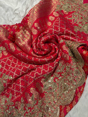Rani Pink Bandhani Designer Saree with Heavy Zari Embroidered Blouse