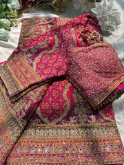 Royal Magenta Designer Bridal Saree with Heavy Handwork Embroidered Blouse