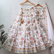 Ivory Floral Embroidered Lehenga Choli Set with Dupatta
