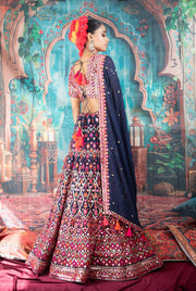 Midnight Blue Mirror Work Bridal Lehenga Set with Embroidered Dupatta