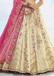 Cream & Pink Colour Embroidered thread work lehenga set