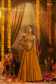 Yellow Georgette Embroidered Corset Top With Palazzo
