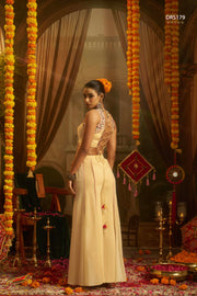 Cream Georgette Embroidered Corset Top With Palazzo