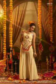 Cream Georgette Embroidered Corset Top With Palazzo