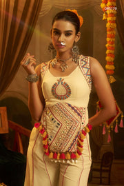 Cream Georgette Embroidered Corset Top With Palazzo