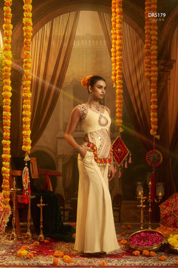 Cream Georgette Embroidered Corset Top With Palazzo