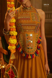 Yellow Georgette Embroidered Corset Top With Palazzo