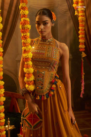 Yellow Georgette Embroidered Corset Top With Palazzo