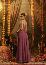 Pink Georgette Embroidered Corset Top With Palazzo