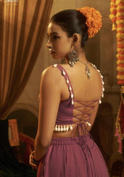 Pink Georgette Embroidered Corset Top With Palazzo