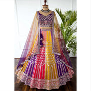 Purple & Yellow Dual-Tone Embroidered Lehenga