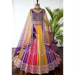 Purple & Yellow Dual-Tone Embroidered Lehenga